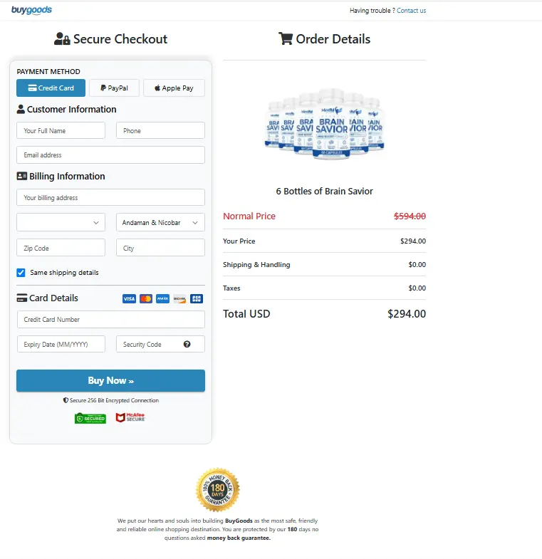 Brain Savoir Order Page